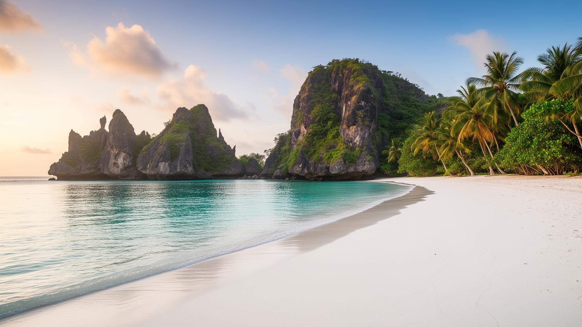 Tropisch strand met rotsformaties op Lombok